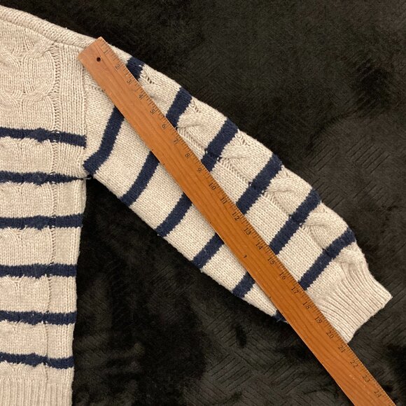 LC Lauren Conrad Cable Knit Womens Crewneck Sweater Size M Oatmeal Diana Stripe - Picture 14 of 15